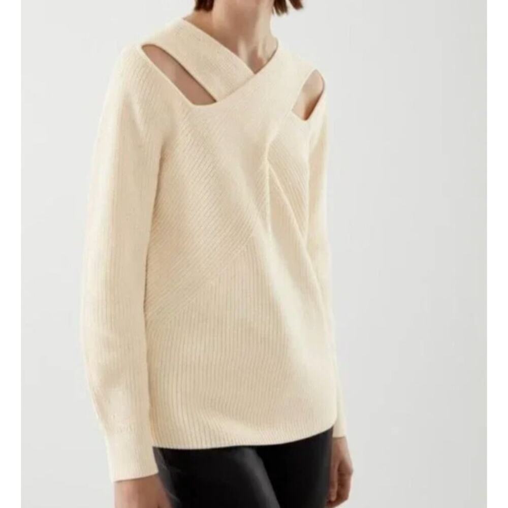 COS Criss Cross Cutout Heavy Knit Structured Long Sleeve Ribbed Sweater